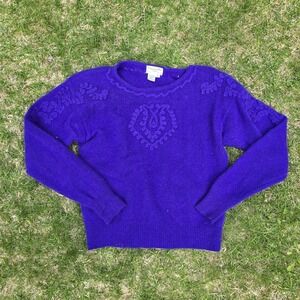 Vtg Christian Dior‎ Seperates Womens Lambswool Angora Blend Purple Sweater Sz S